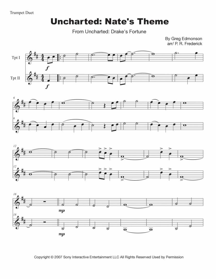 Uncharted: Nate's Theme Trumpet Duet scores gallery preview page 1