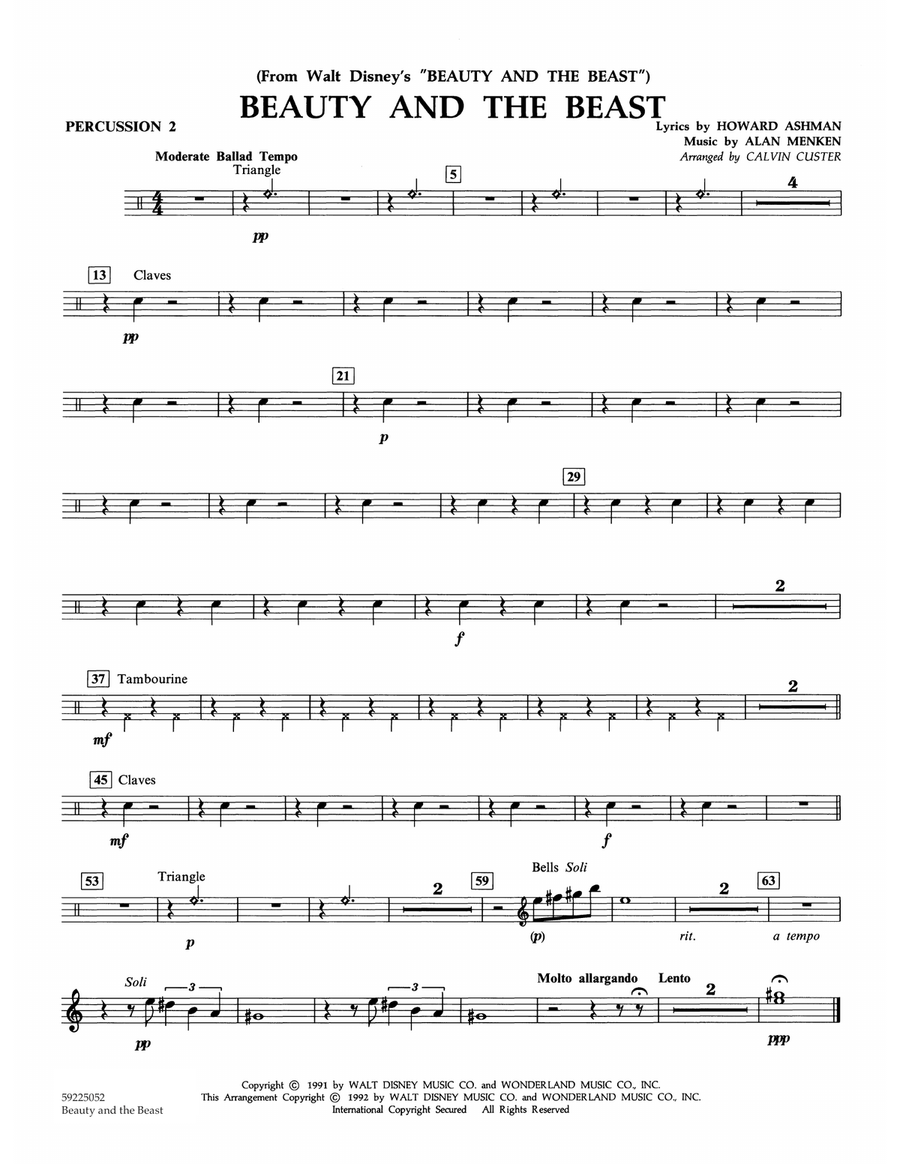 Beauty and the Beast (arr. Calvin Custer) - Percussion 2 Orchestra scores gallery preview page 1