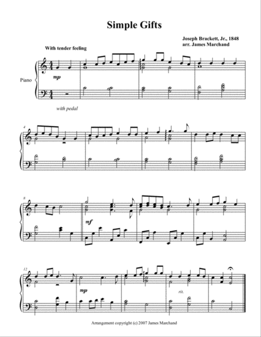Simple Gifts Simple Gifts Piano Solo scores gallery preview page 1