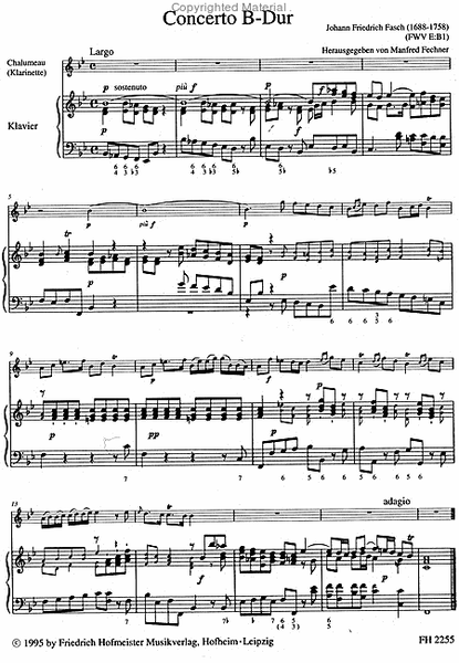 Concerto B-Dur fur Chalumeau (Klarinette), Streicher und Basso continuo (2 Oboen und Fagott ad libitum)/ KlA