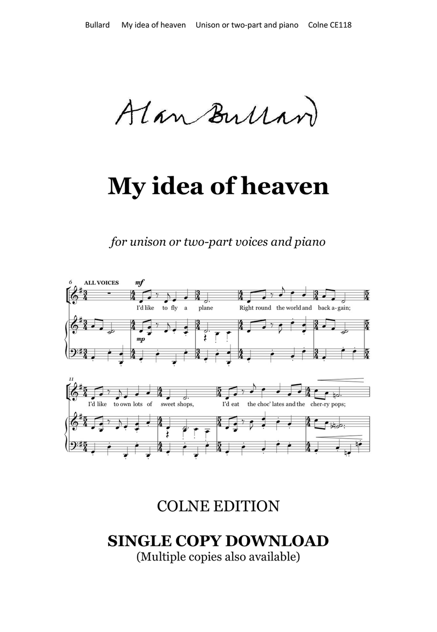 My idea of heaven (unison or two-part voices - single download) Unison Choir scores gallery preview page 1
