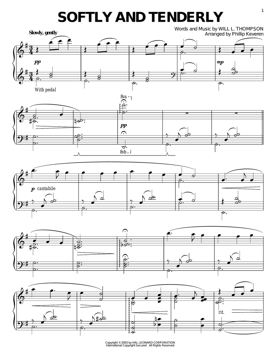 Softly And Tenderly (arr. Phillip Keveren) Piano Solo scores gallery preview page 1