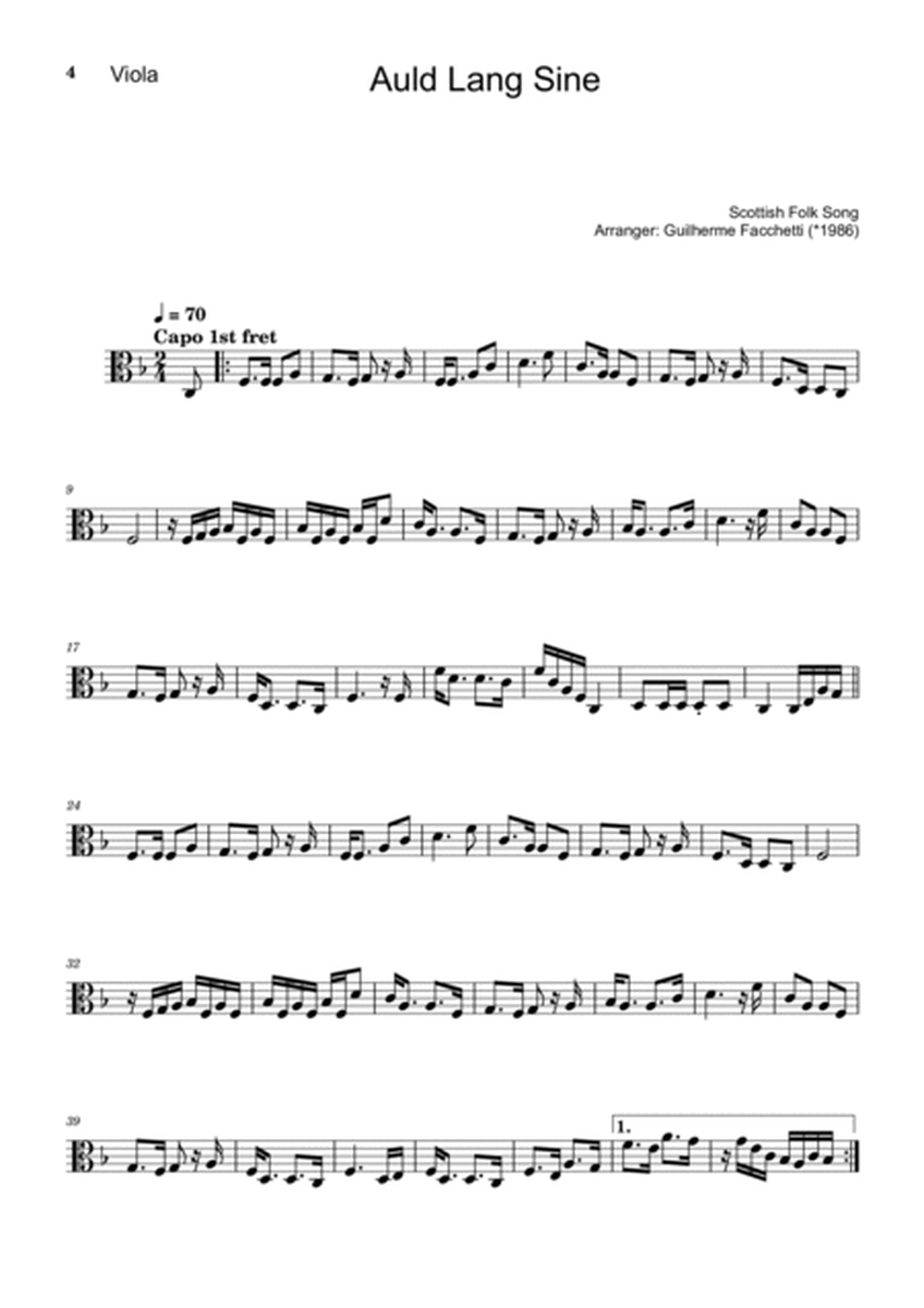 Scottish Folk Song - Auld Lang Sine. Arrangement for Viola and Classical Guitar. Score and Parts. image number null