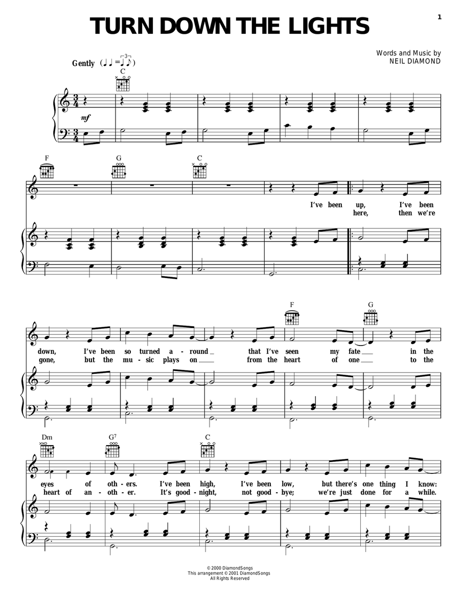 Turn Down The Lights Piano, Vocal, Guitar scores gallery preview page 1