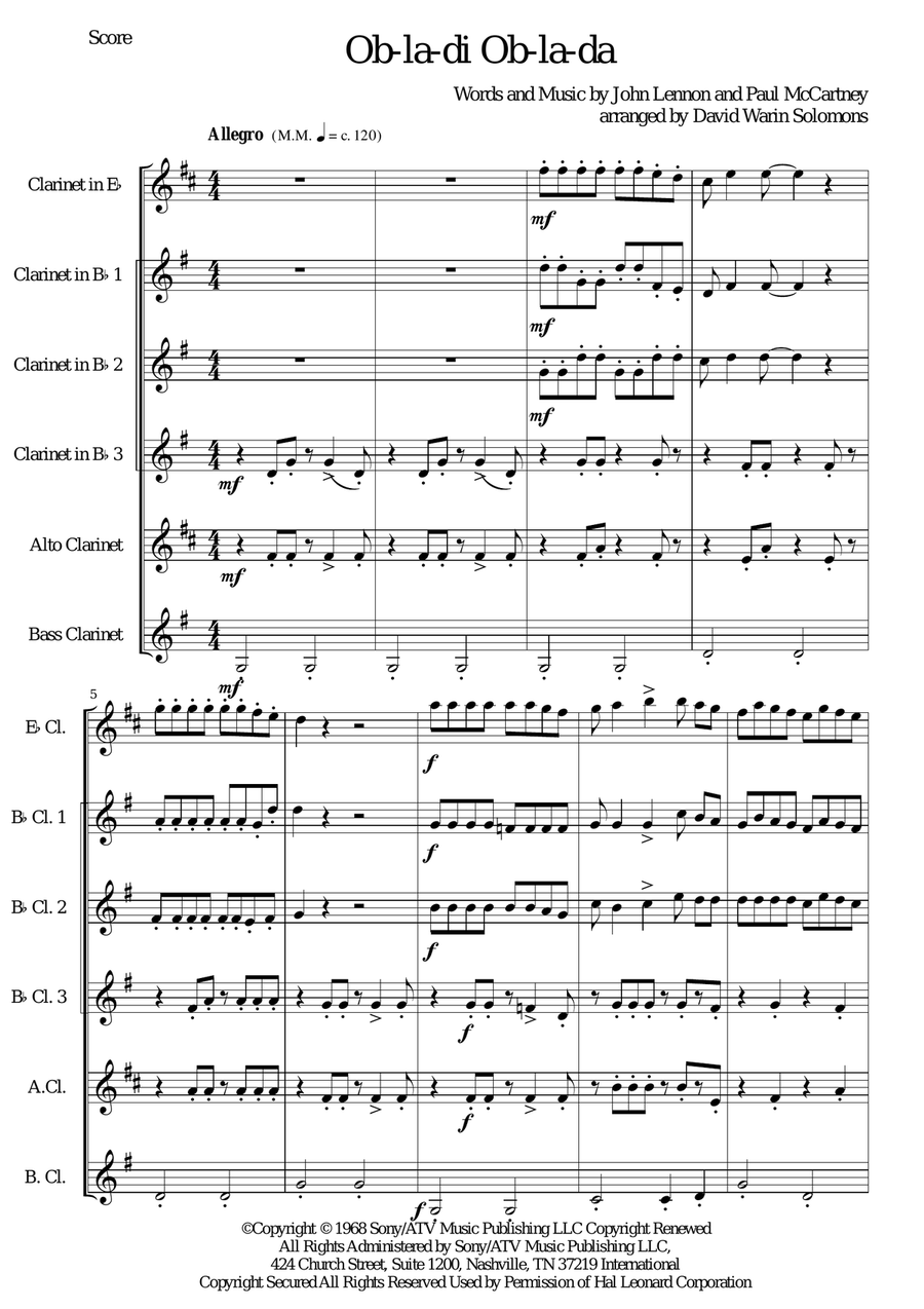 Ob-La-Di, Ob-La-Da Ob-La-Di, Ob-La-Da Woodwind Ensemble scores gallery preview page 1