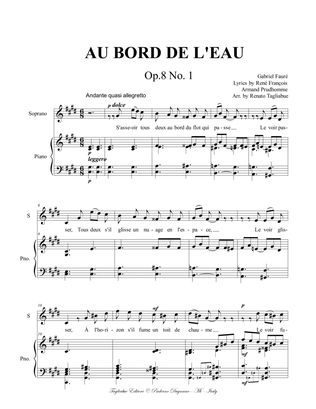 Book cover for Fauré, AU BORD DEL'EAU. Op. 8 No. 1. For Soprano and Piano