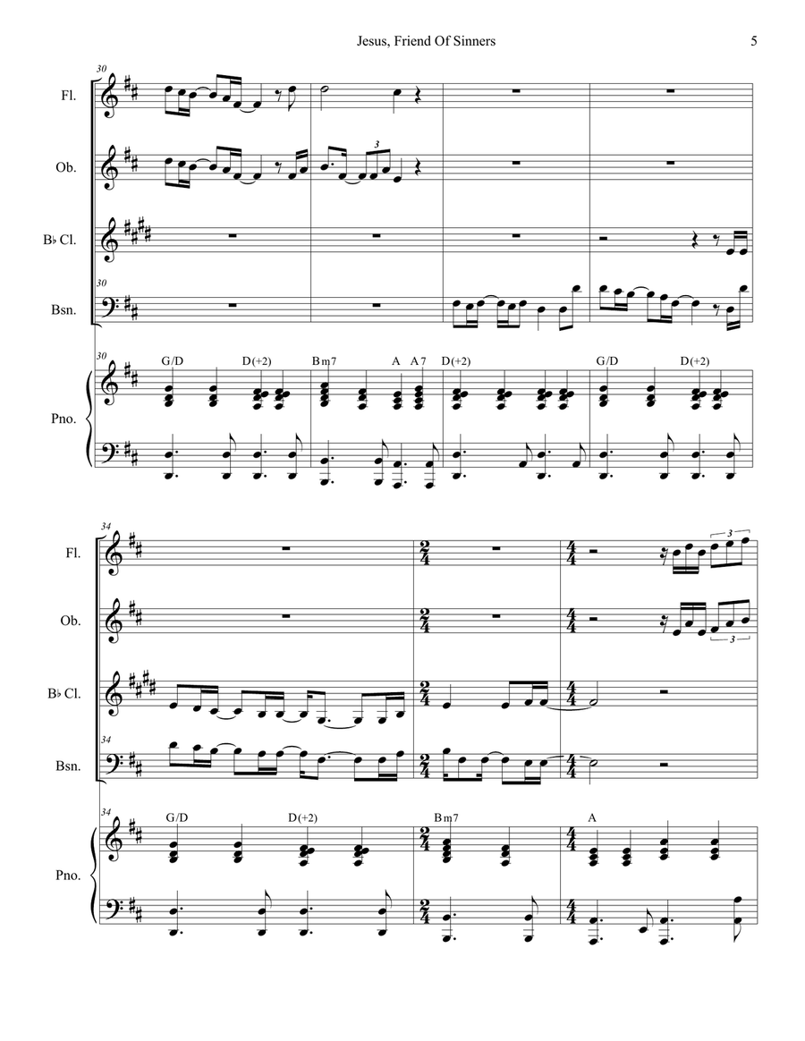 Jesus, Friend Of Sinners Woodwind Quartet scores gallery preview page 5