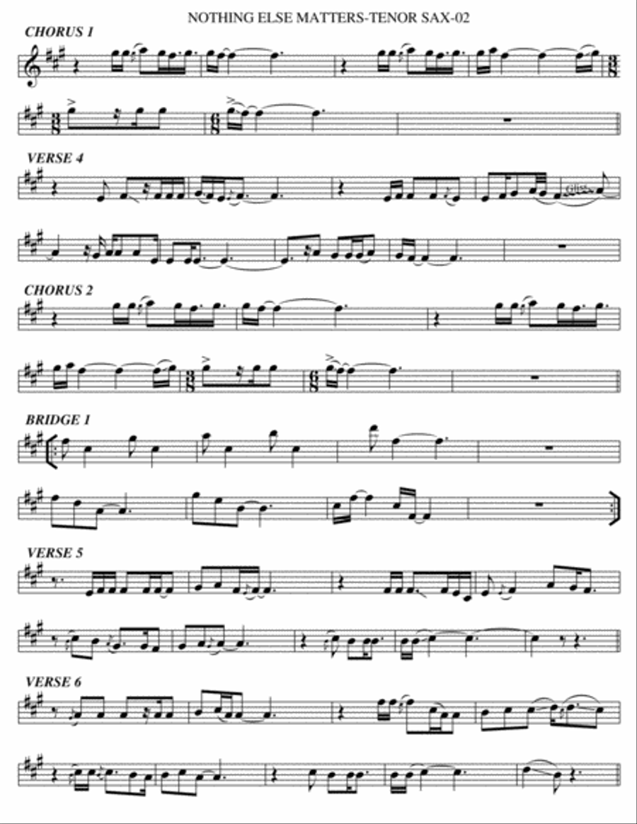 Nothing Else Matters Tenor Saxophone scores gallery preview page 2