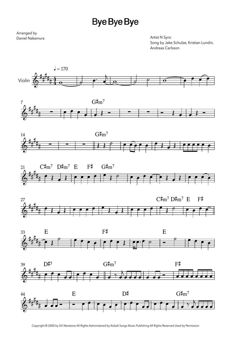 Bye Bye Bye Violin Solo scores gallery preview page 1