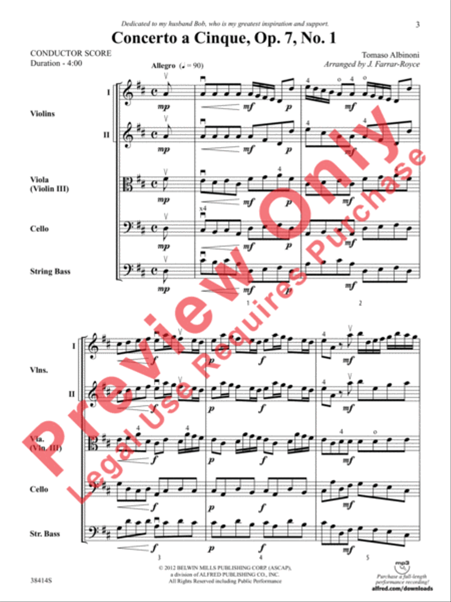 Concerto a Cinque, Opus 7, No. 1 String Orchestra scores gallery preview page 4