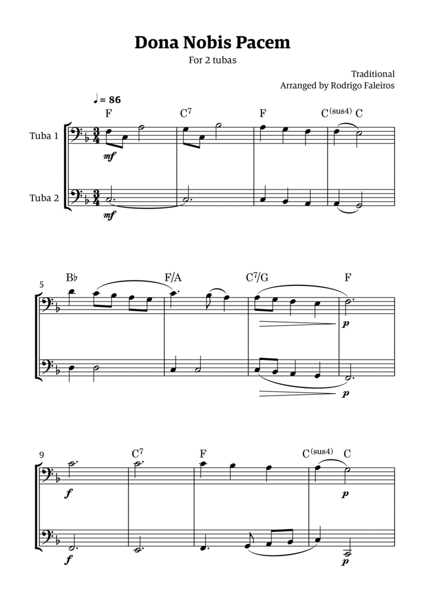 Dona Nobis Pacem - for 2 tubas (with chords) image number null