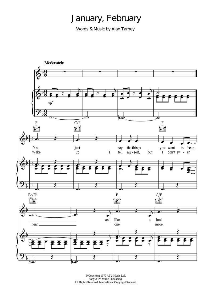 January, February Piano, Vocal scores gallery preview page 1