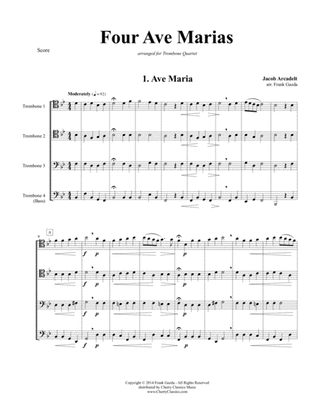 Book cover for Four Ave Marias for Trombone Quartet