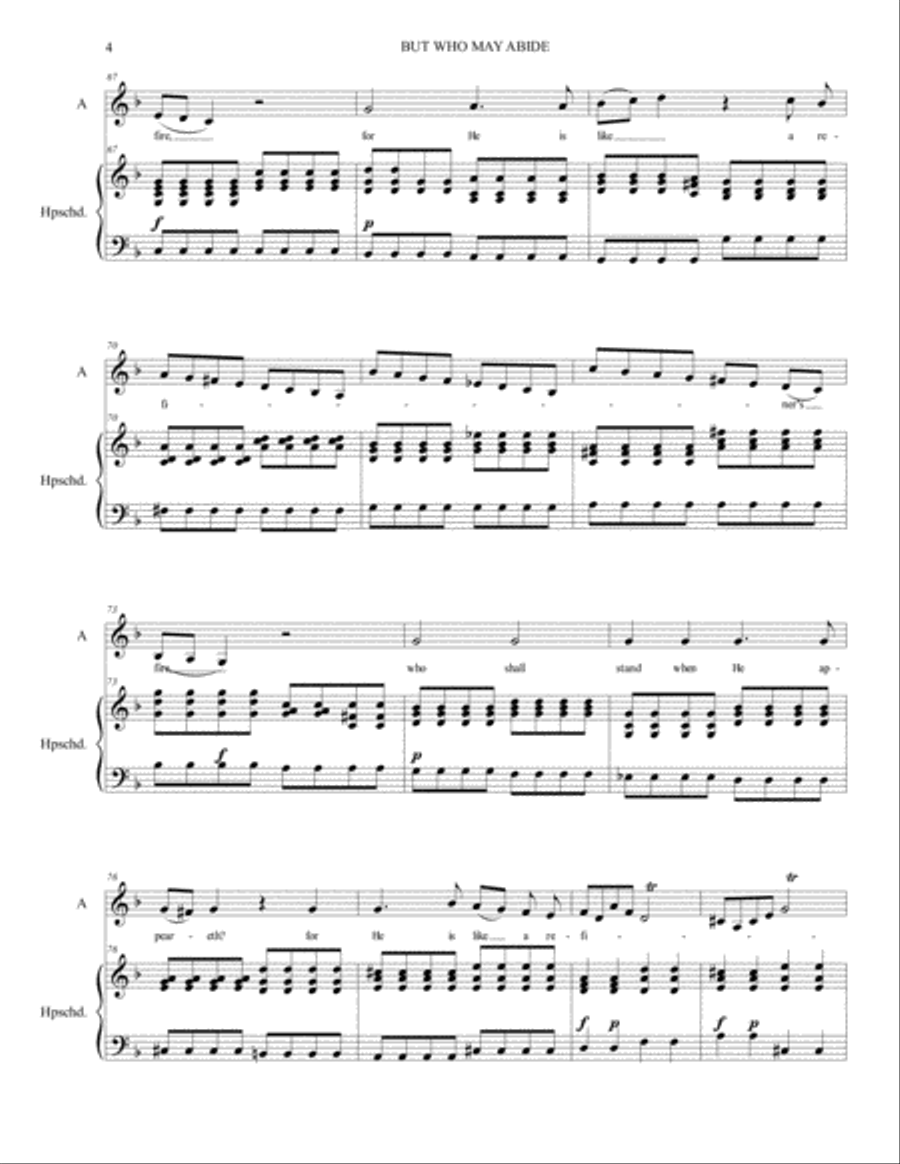 BUT WHO MAY ABIDE - Messiah - For Alto and Harpsichord Voice scores gallery preview page 4