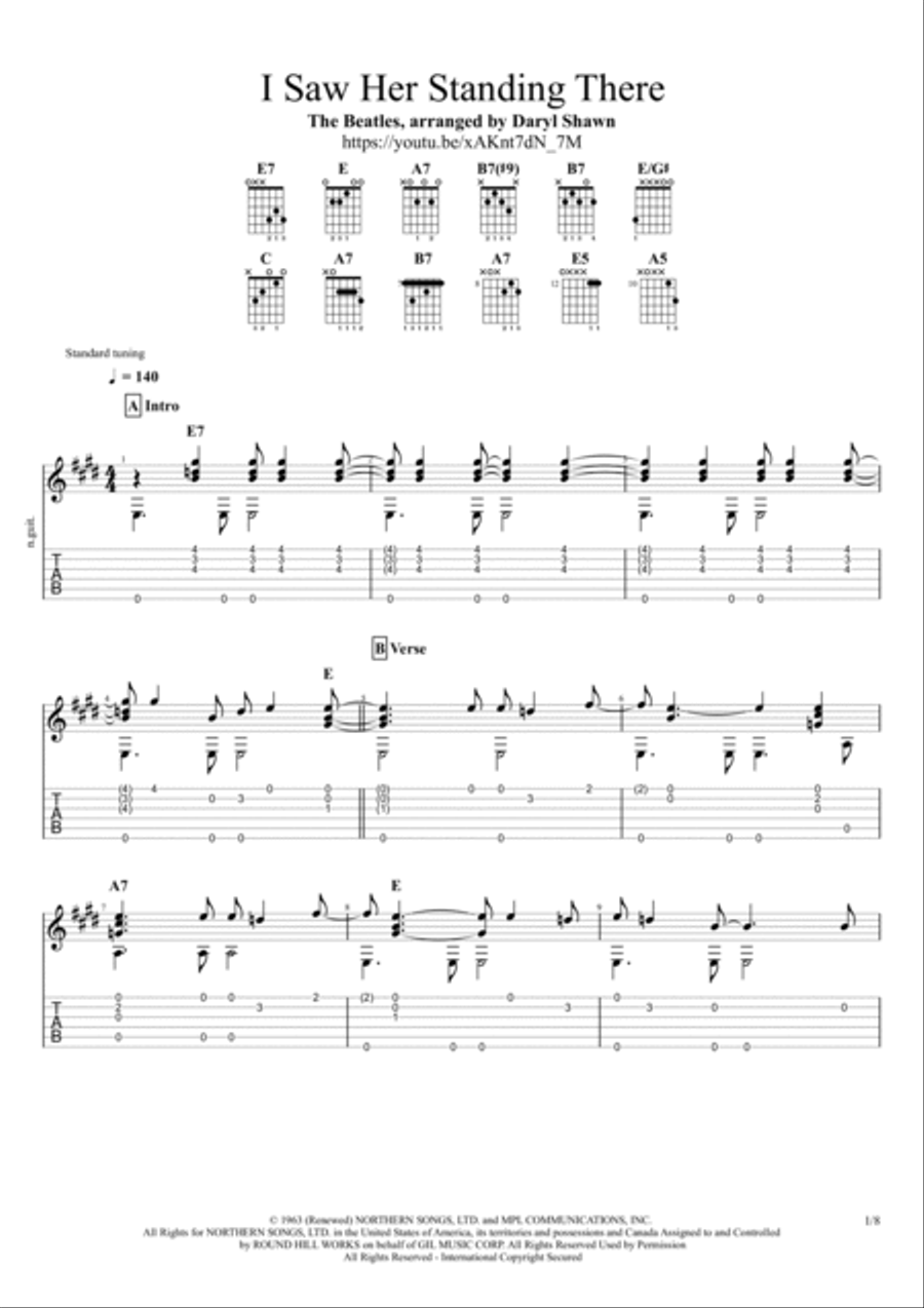 I Saw Her Standing There Guitar Tablature scores gallery preview page 2