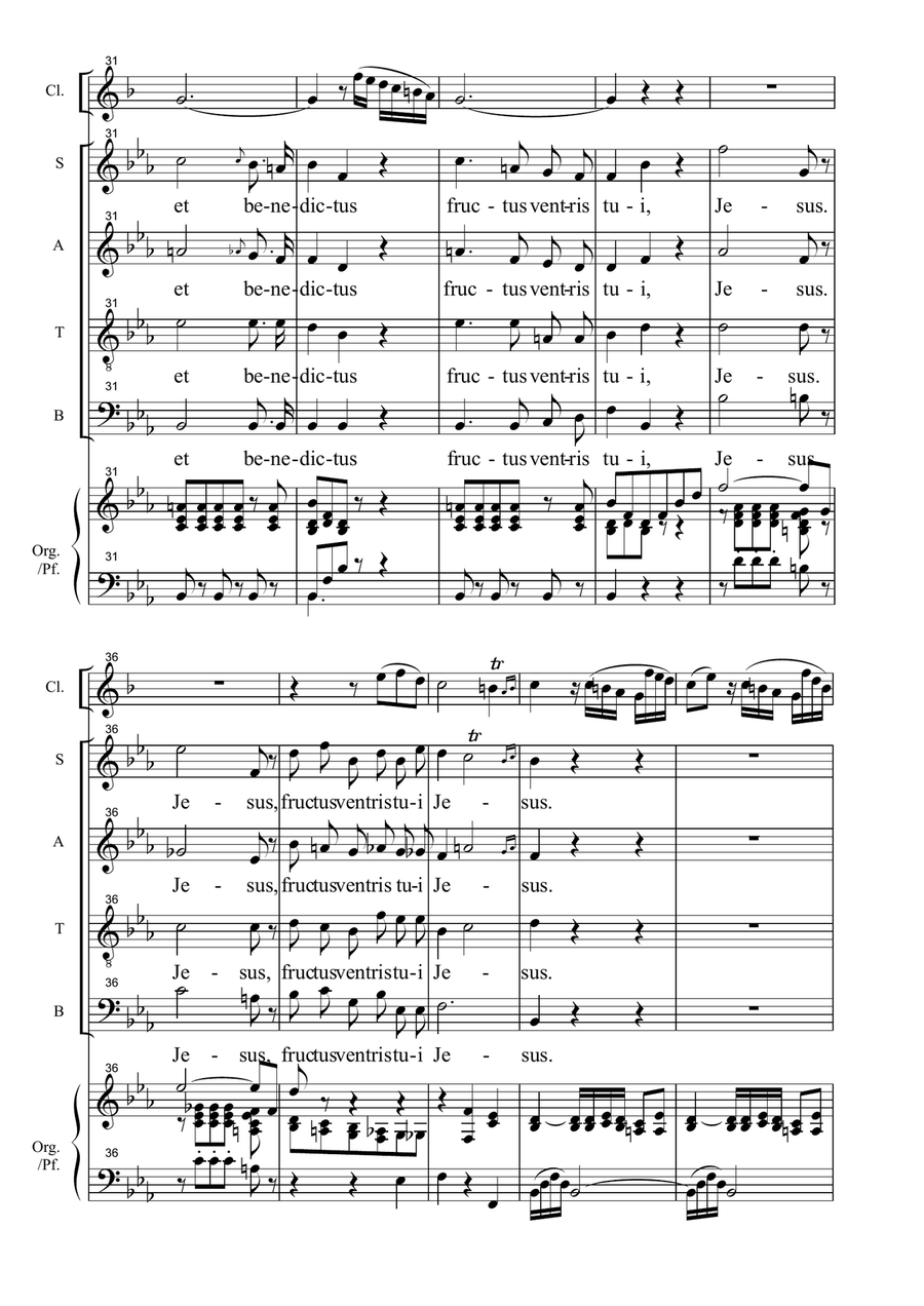 AVE MARIA - Cherubini - Arr. for SATB Choir, Clarinet in Bb and Organ - With Cl. Part - Score Only 4-Part scores gallery preview page 5