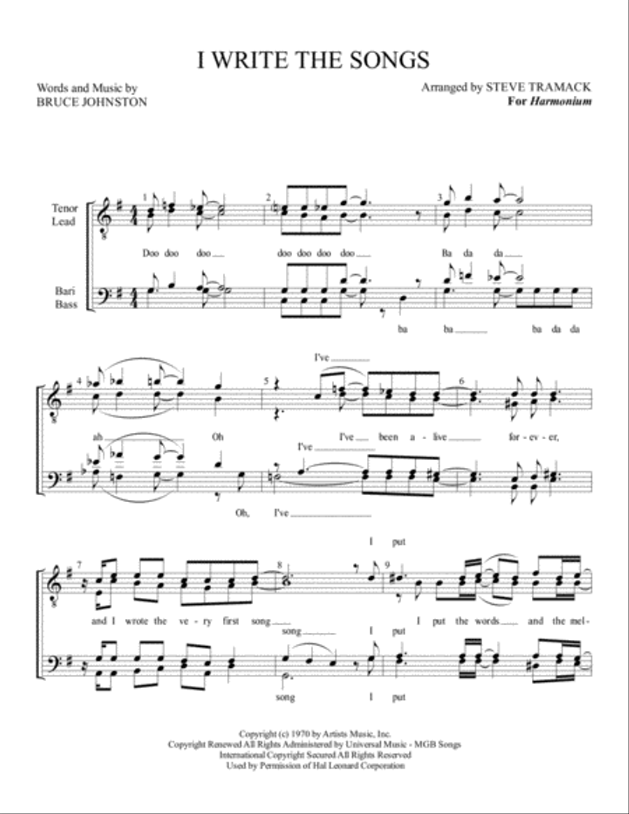 I Write The Songs TTBB scores gallery preview page 1