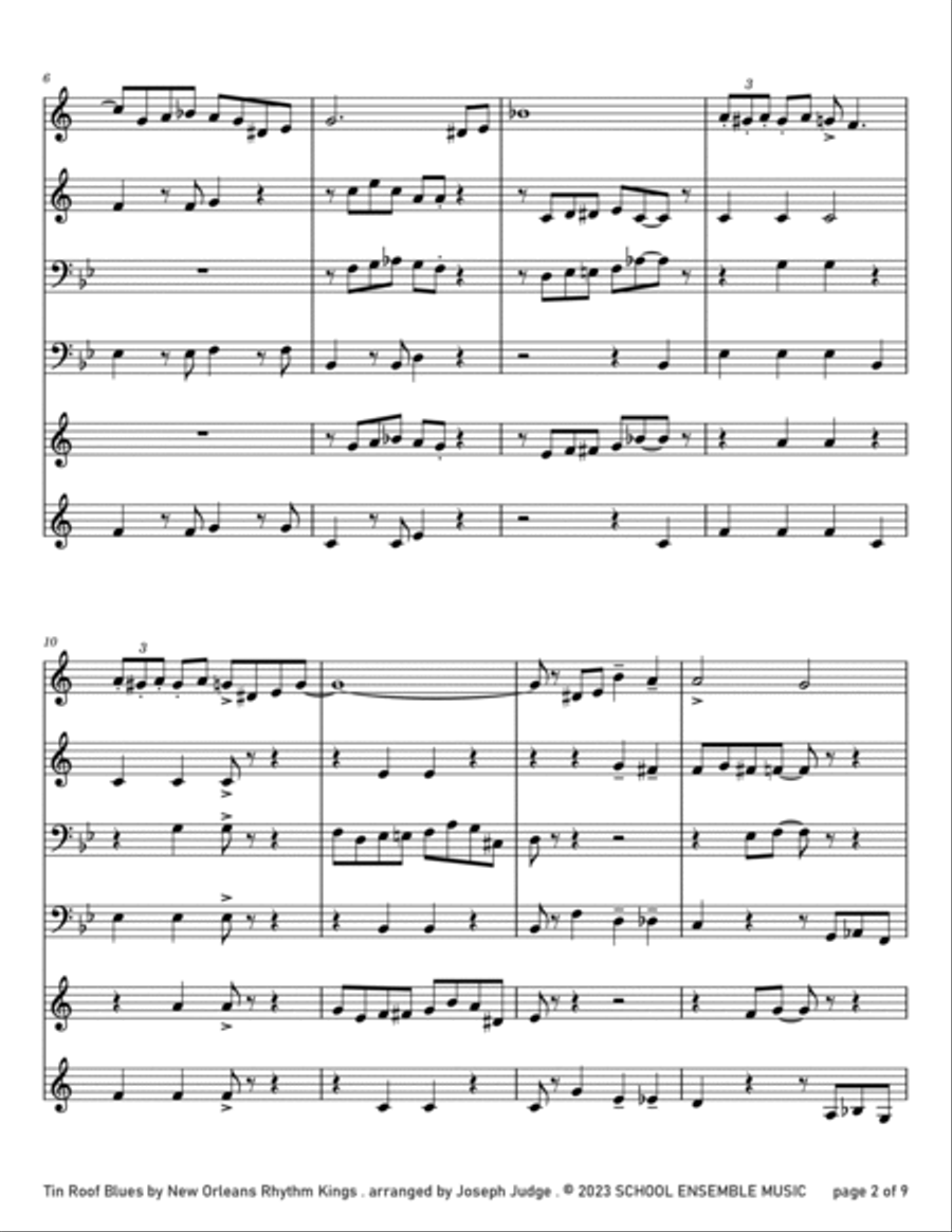 Tin Roof Blues by the Kings for Brass Quartet in Schools Brass Quartet scores gallery preview page 2