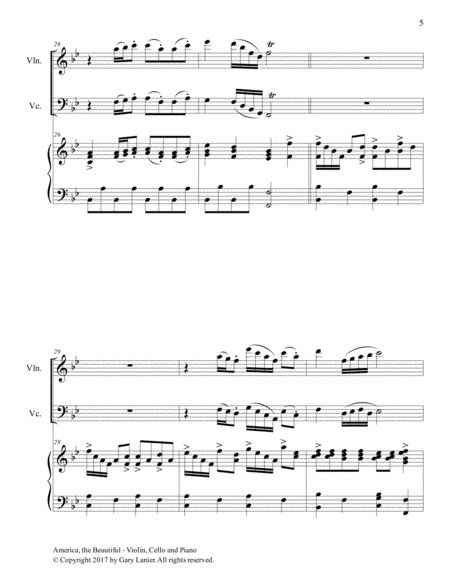 AMERICA, THE BEAUTIFUL (Trio – Violin, Cello and Piano/Score and Parts) image number null
