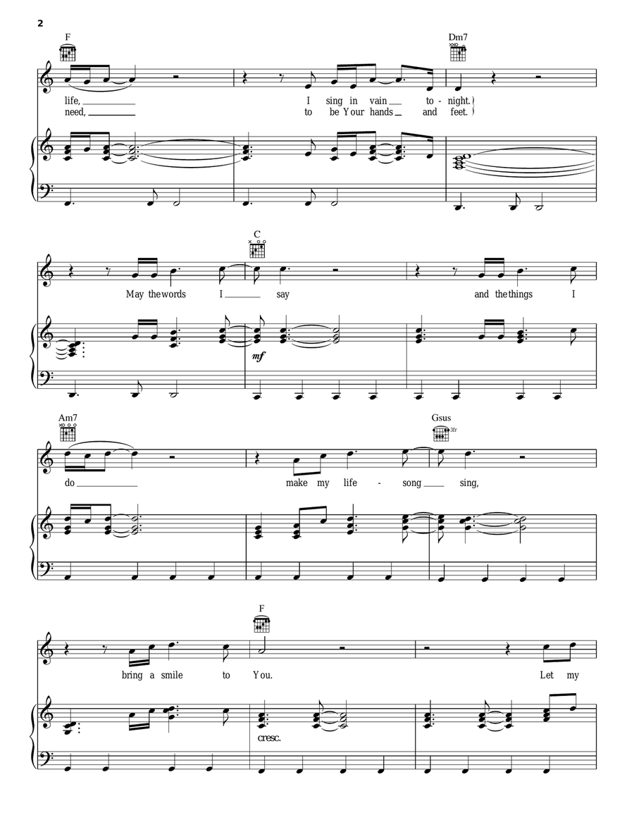 Lifesong Piano, Vocal, Guitar scores gallery preview page 2