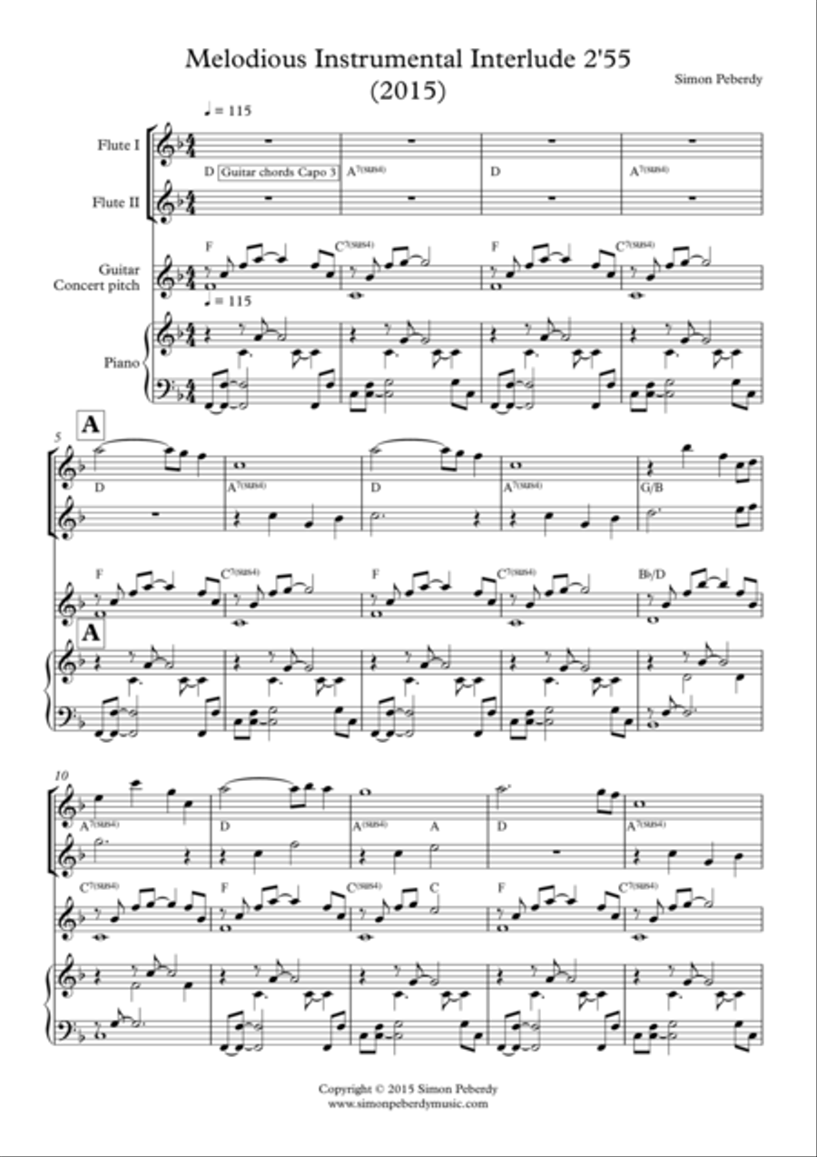 Instrumental Interlude 2'55 for 2 flutes, guitar and/or piano by Simon Peberdy image number null