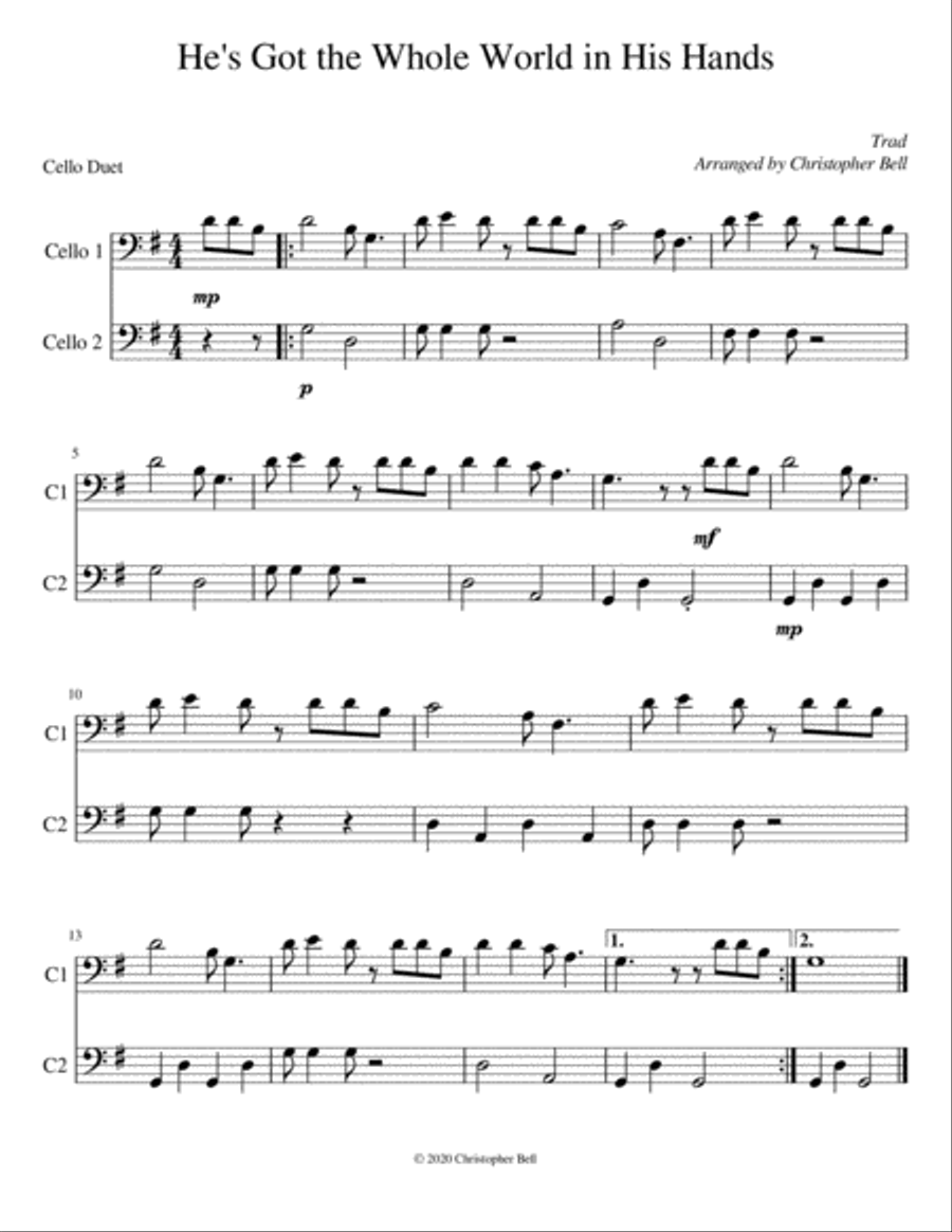 He's Got the Whole World in His Hands - Cello Duet String Duet scores gallery preview page 1