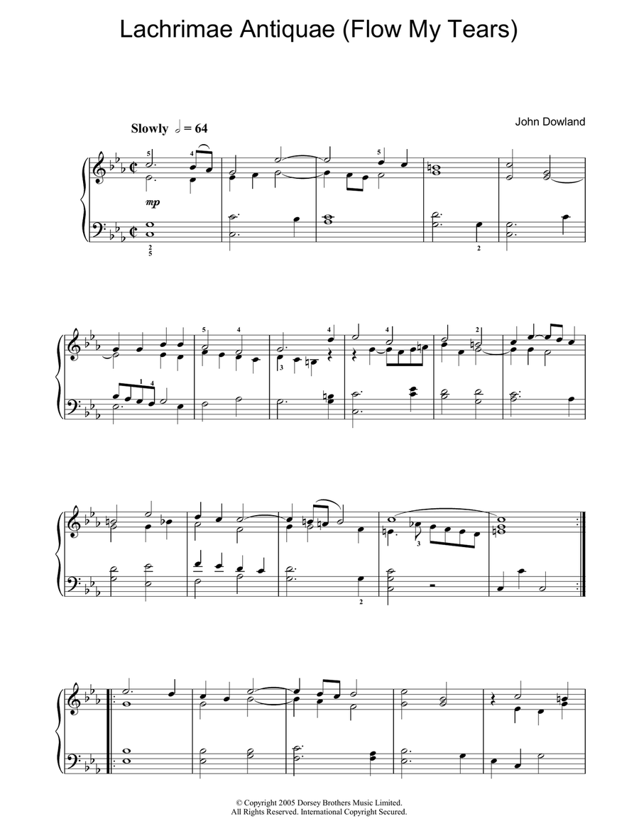 Lachrimae Antiquae (Flow My Tears) Piano Solo scores gallery preview page 1