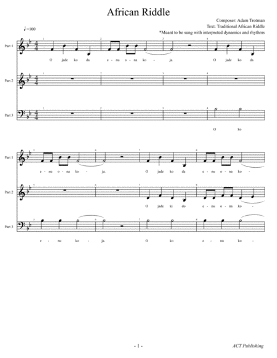 African Riddle 3-Part scores gallery preview page 1