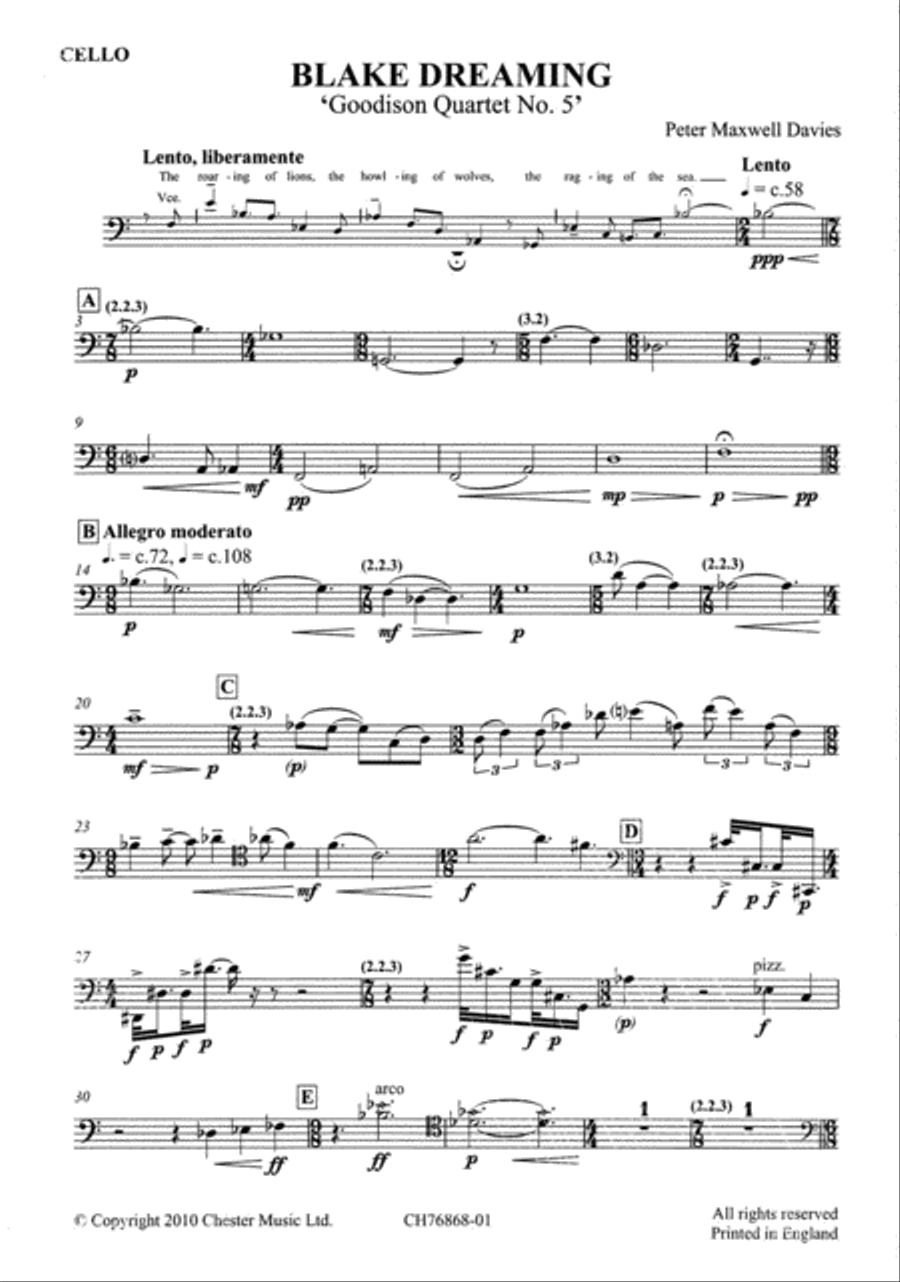 Blake Dreaming 'Goodison Quartet No. 5' String Quartet scores gallery preview page 1