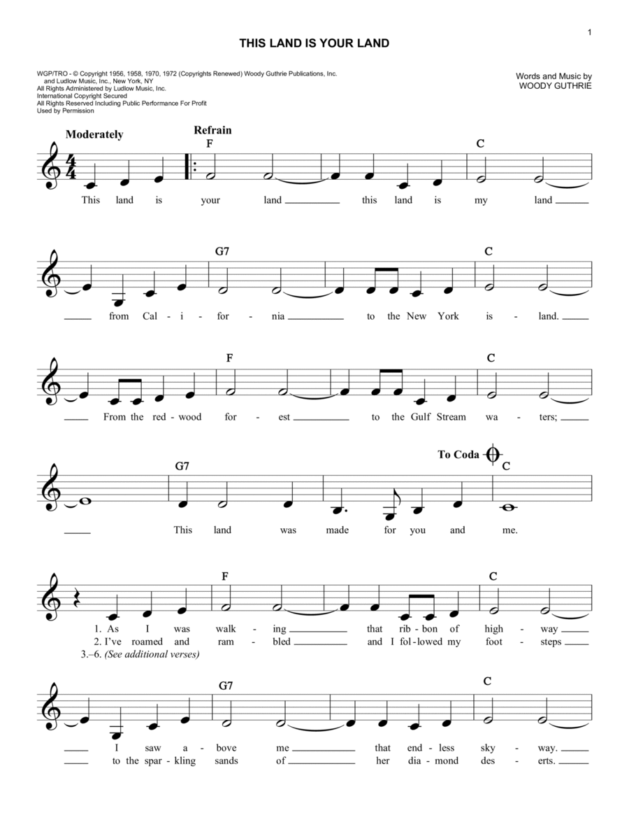 This Land Is Your Land Piano scores gallery preview page 1