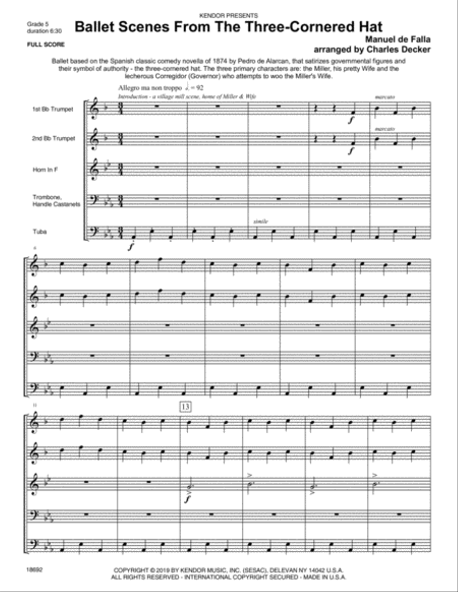 Ballet Scenes From The Three-Cornered Hat Horn scores gallery preview page 2