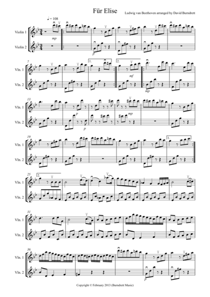 Für Elise for Violin Duet image number null