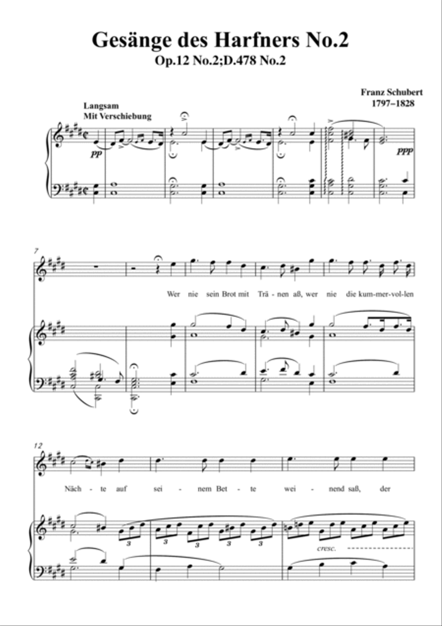Schubert-Gesänge des Harfners,Op.12 No.2 in #C minor,for Vocal and Piano Voice scores gallery preview page 2