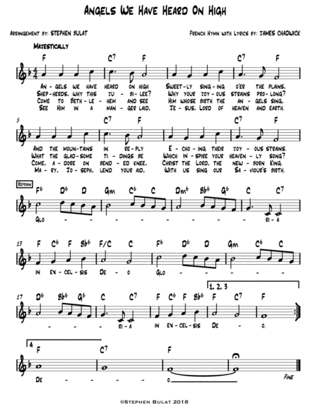 Angels We Have Heard On High - Lead sheet (melody, lyrics & chords) in key of F