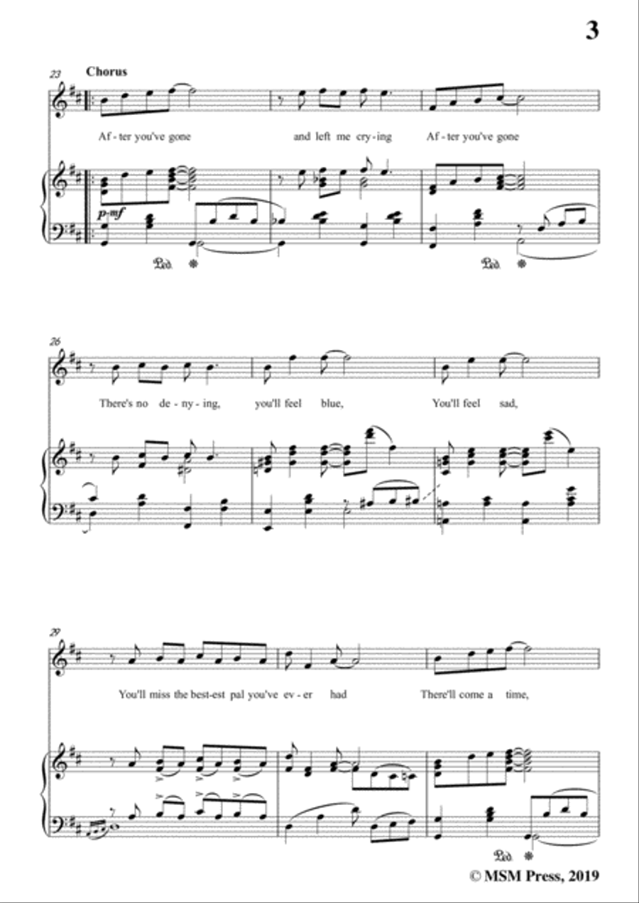 Turner Layton-After You've Gone,in D Major,for Voice and Piano Voice Solo scores gallery preview page 5