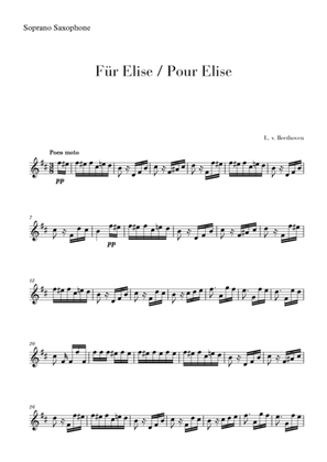 Book cover for Pour Elise (Für Elise) for Soprano Saxophone