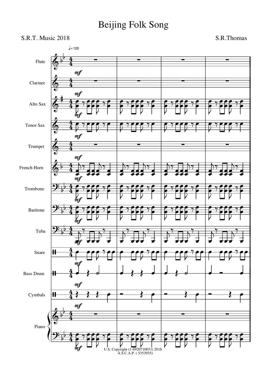 Beijing Folk Song Concert Band scores gallery preview page 1