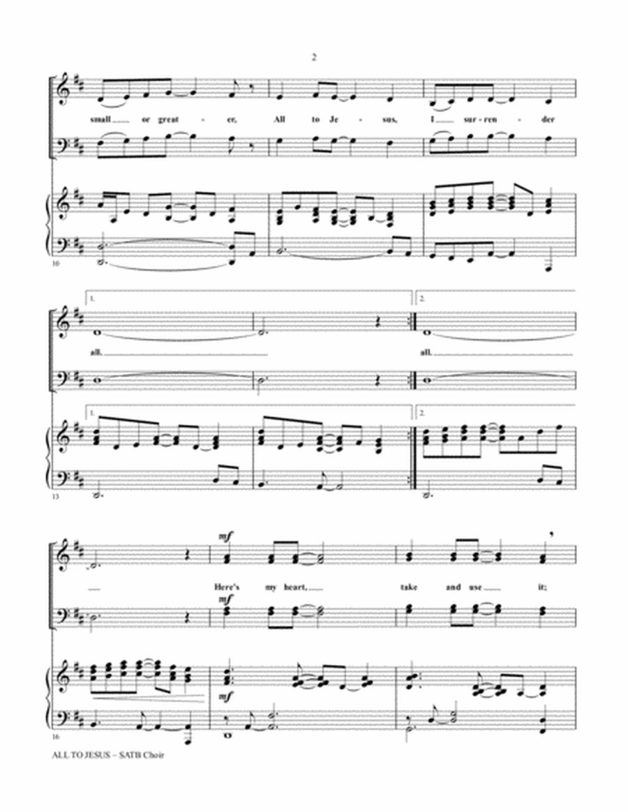 ALL TO JESUS with I SURRENDER ALL (SATB Choir and Piano / Choir Part included) image number null