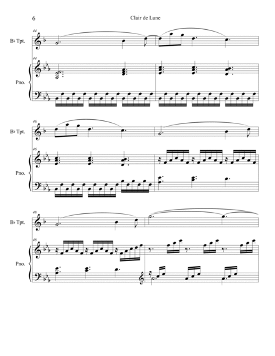 Clair de Lune (Trumpet Solo) with piano accompaniment Trumpet Solo scores gallery preview page 6