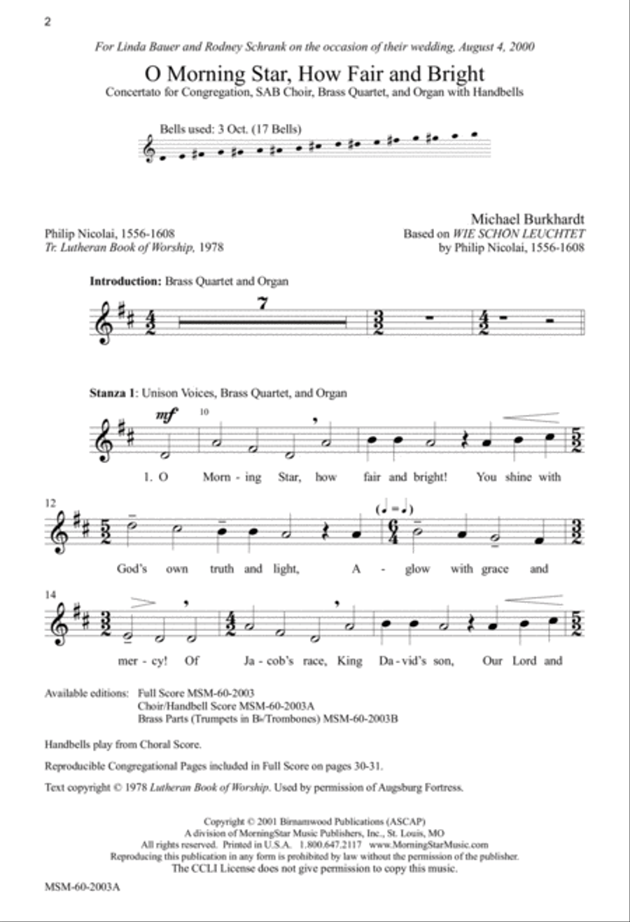 O Morning Star, How Fair and Bright (Downloadable Choral Score)