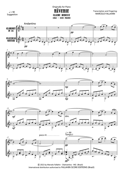 RÊVERIE - CLAUDE DEBUSSY - FOR CLARINET IN Bb AND GUITAR image number null
