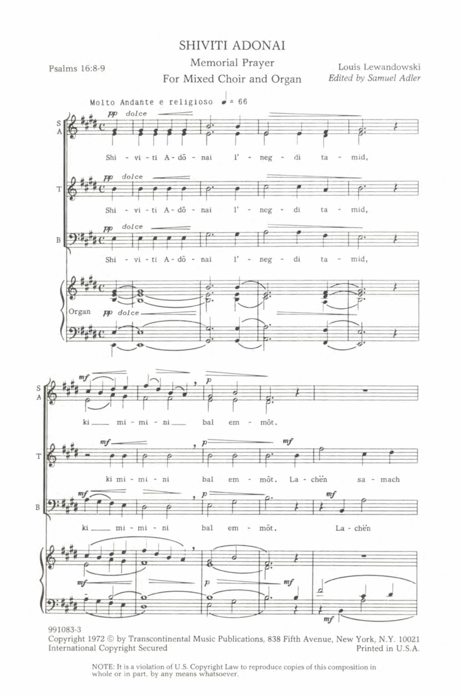 Shiviti Adonai 4-Part scores gallery preview page 1