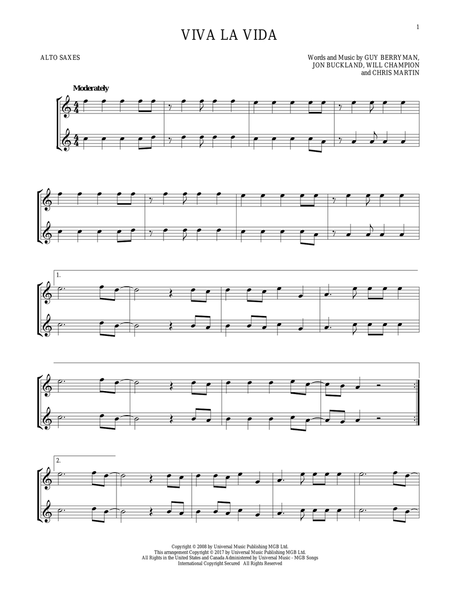 Viva La Vida Woodwind Duet scores gallery preview page 1