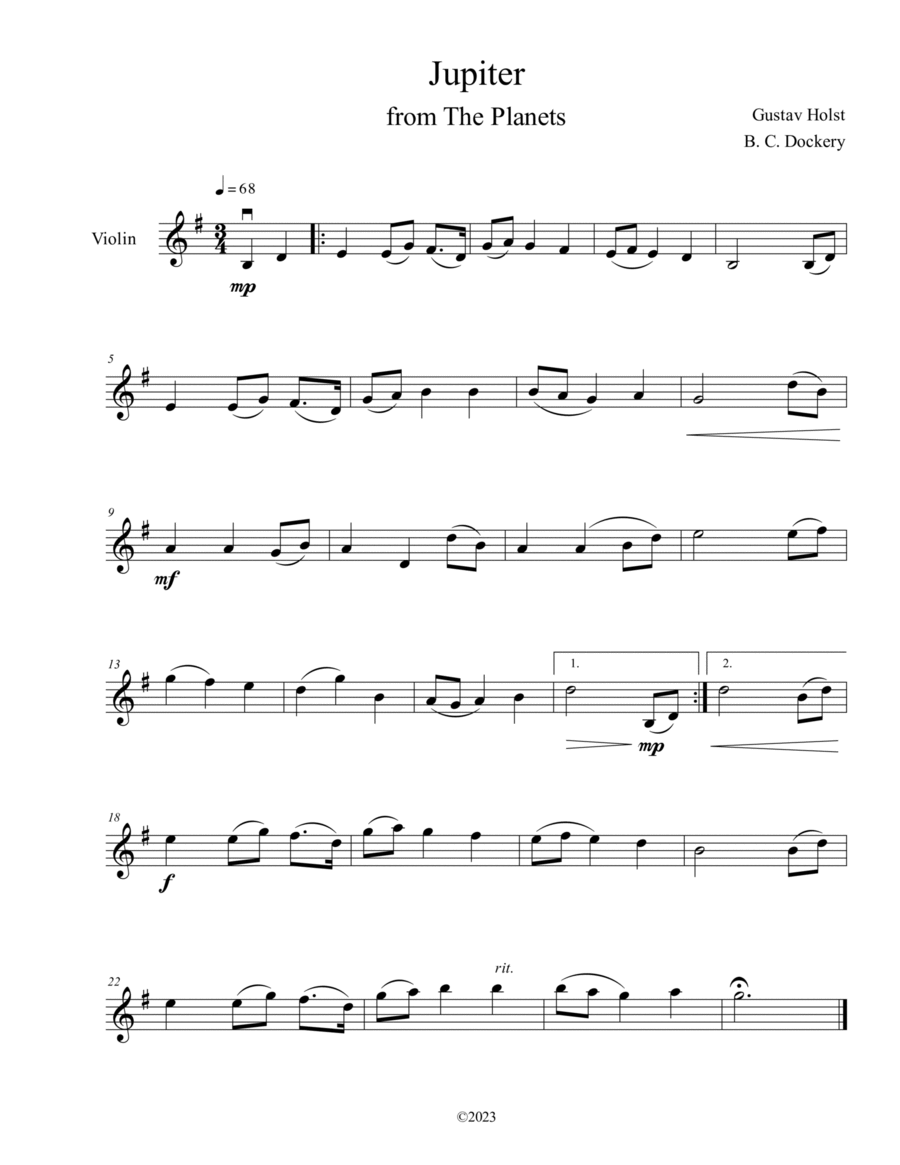 Jupiter (from The Planets) for Violin Solo Violin Solo scores gallery preview page 1