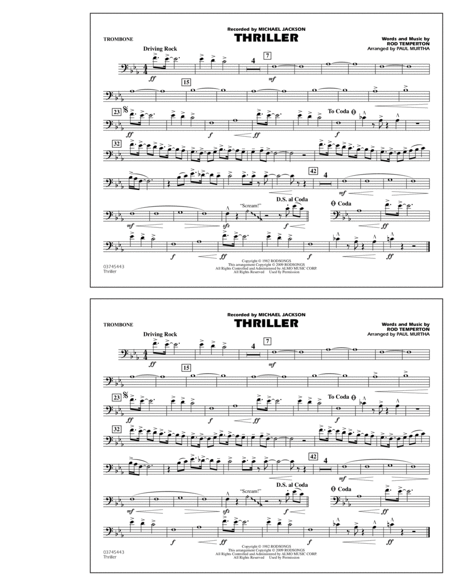 Thriller - Trombone Marching Band scores gallery preview page 1