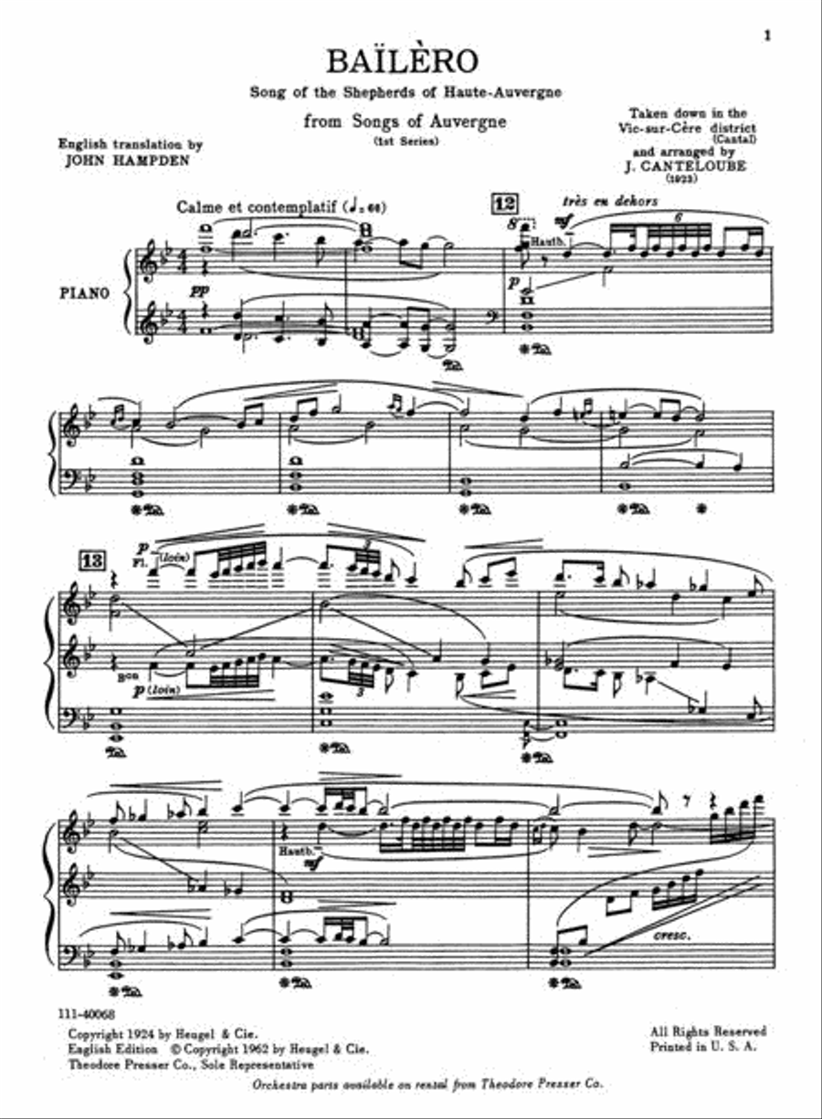 Bailero from Songs of Auvergne Chamber Music scores gallery preview page 2