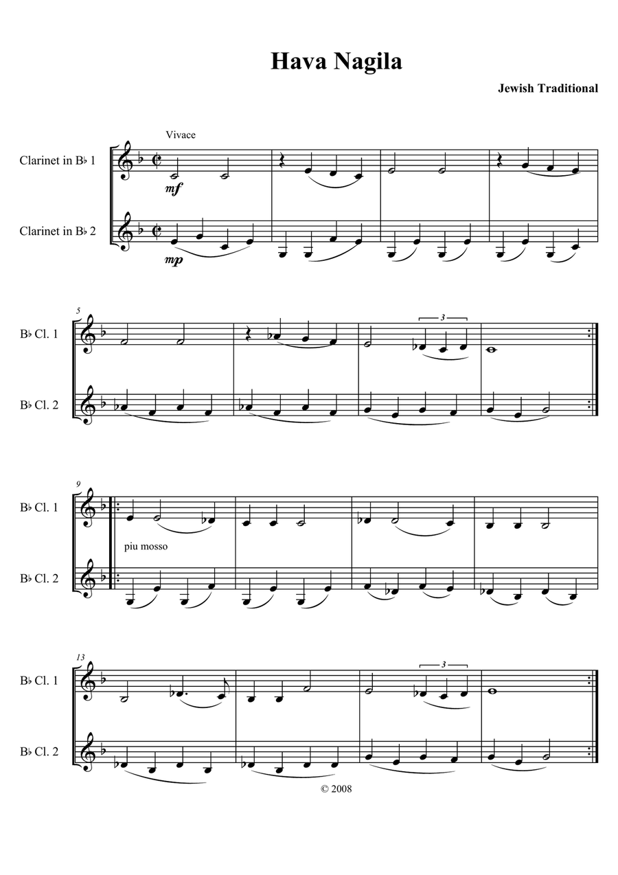 Hava Nagila Hava Nagila Clarinet Duet scores gallery preview page 1
