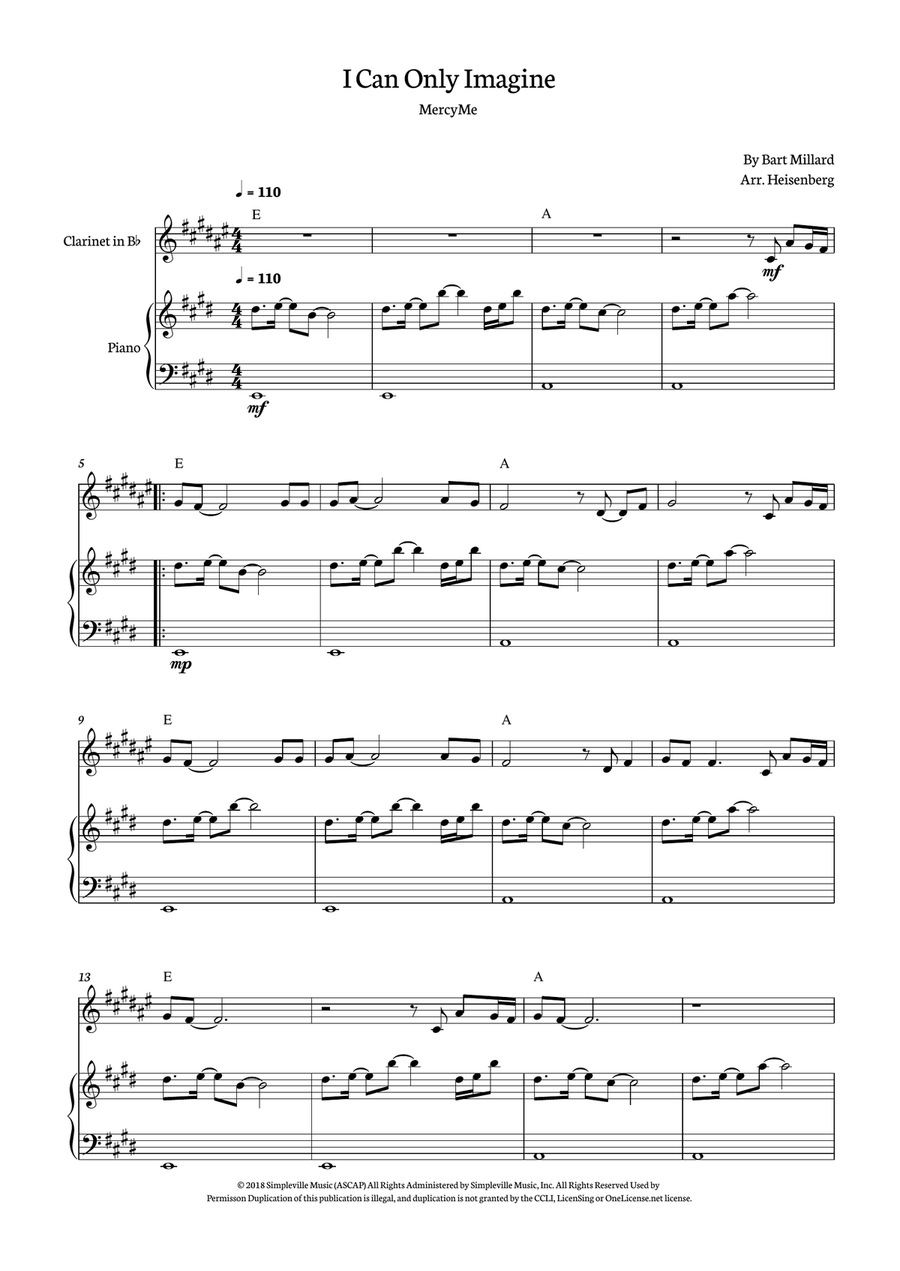 I Can Only Imagine B-Flat Clarinet scores gallery preview page 1