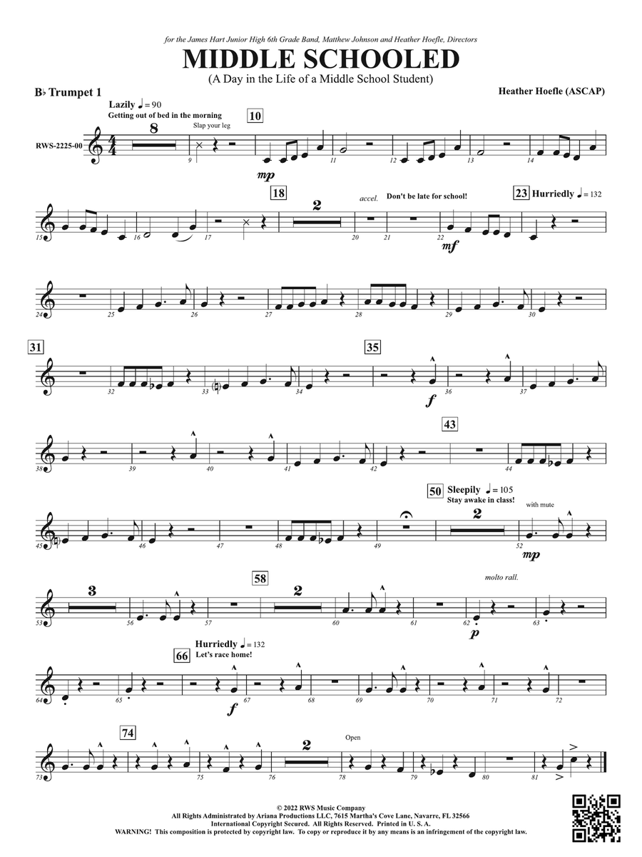 Middle Schooled - A Day in the Life of a Middle School Student: 1st B-flat Trumpet B-Flat Trumpet scores gallery preview page 1