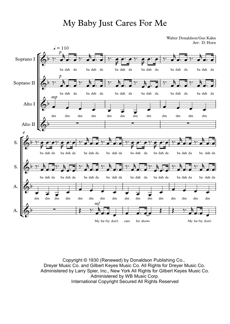 My Baby Just Cares For Me SSAA scores gallery preview page 1